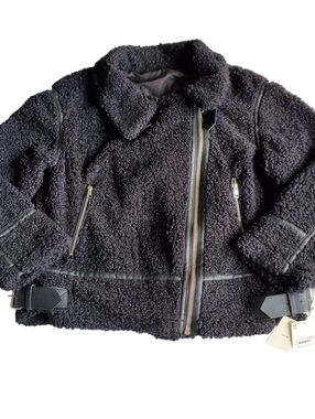 A.N.A Black Sherpa Moto Jacket Size Large